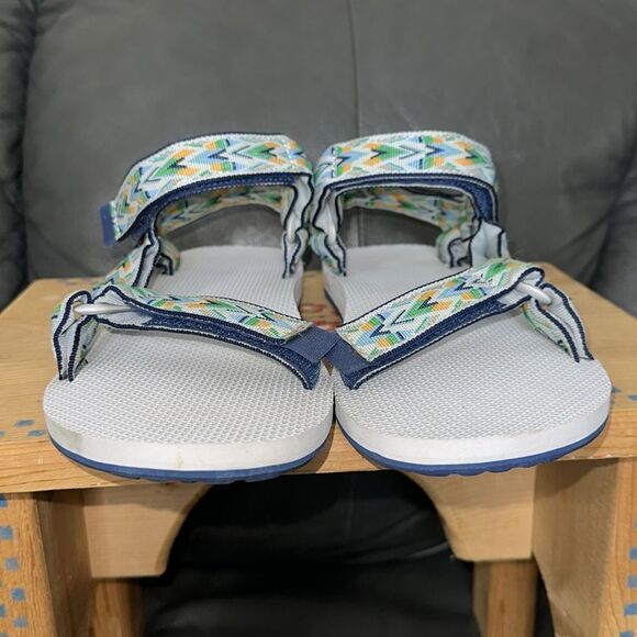 TEVA 13 Gray Blue Green Original Universal Mens Canvas Velcro Sandals - Picture 4 of 8